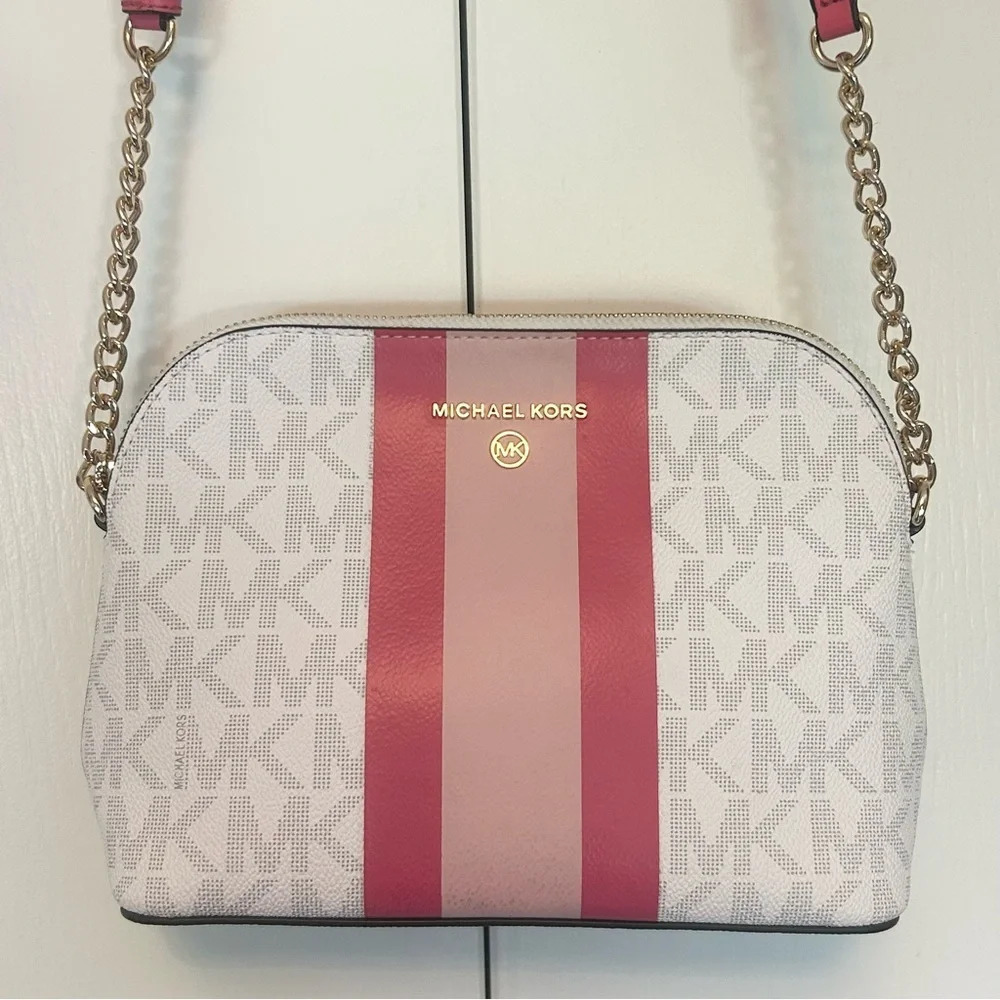 Michael Kors Cindy Striped Hibiscus Dome Crossbody Bag $198 NWT - Picture 1 of 12